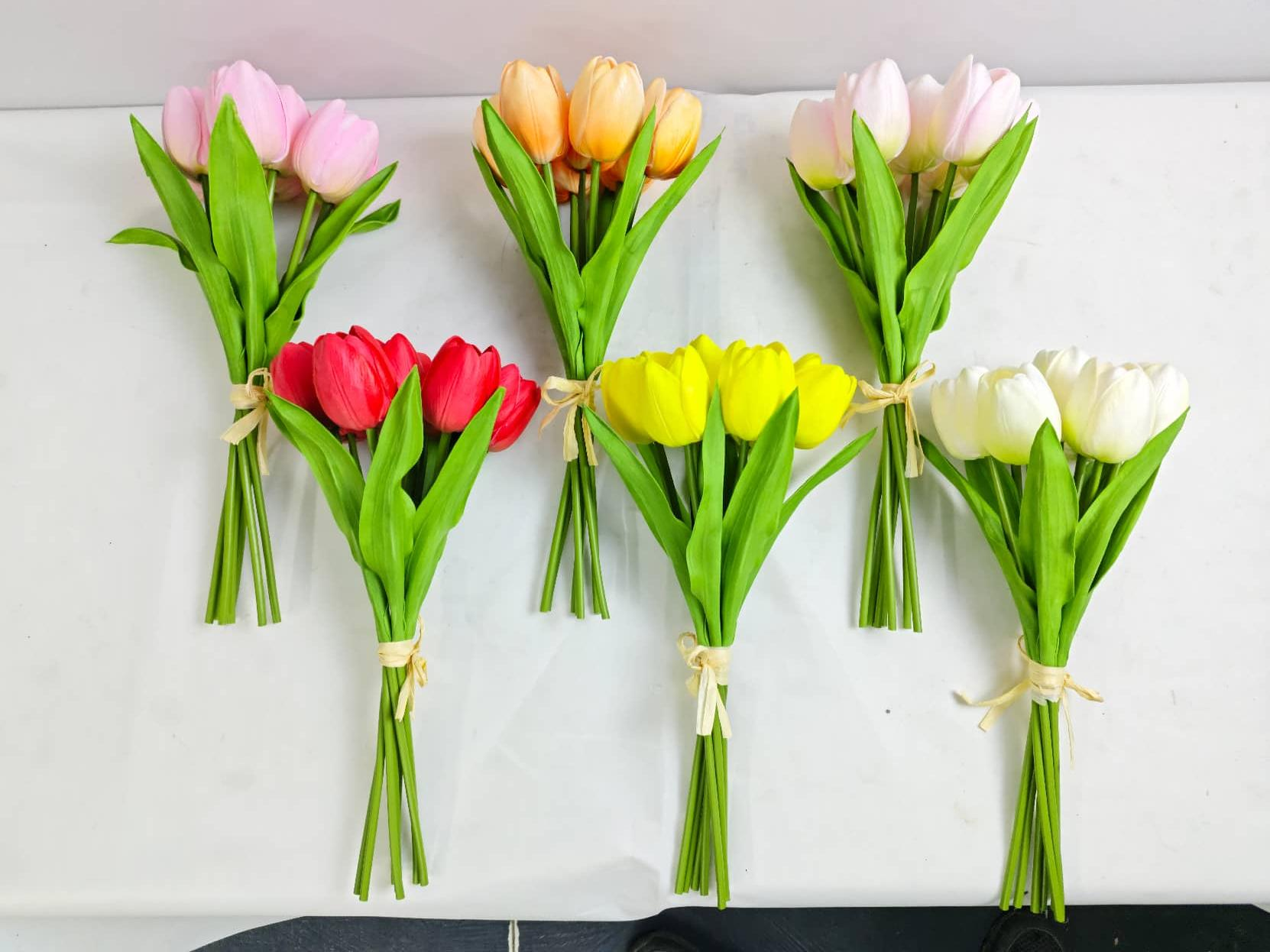 Jute Bound Multicolor PU Artificial Tulip Bouquet